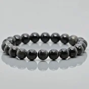Natural Silver Sheen Obsidian Gemstone Bead Stretch Bracelet for Men and Women