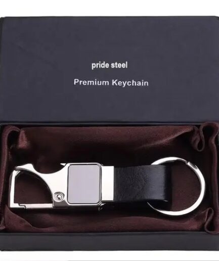 Premium Leather Silver Keychain with metal hook and car hanging chain